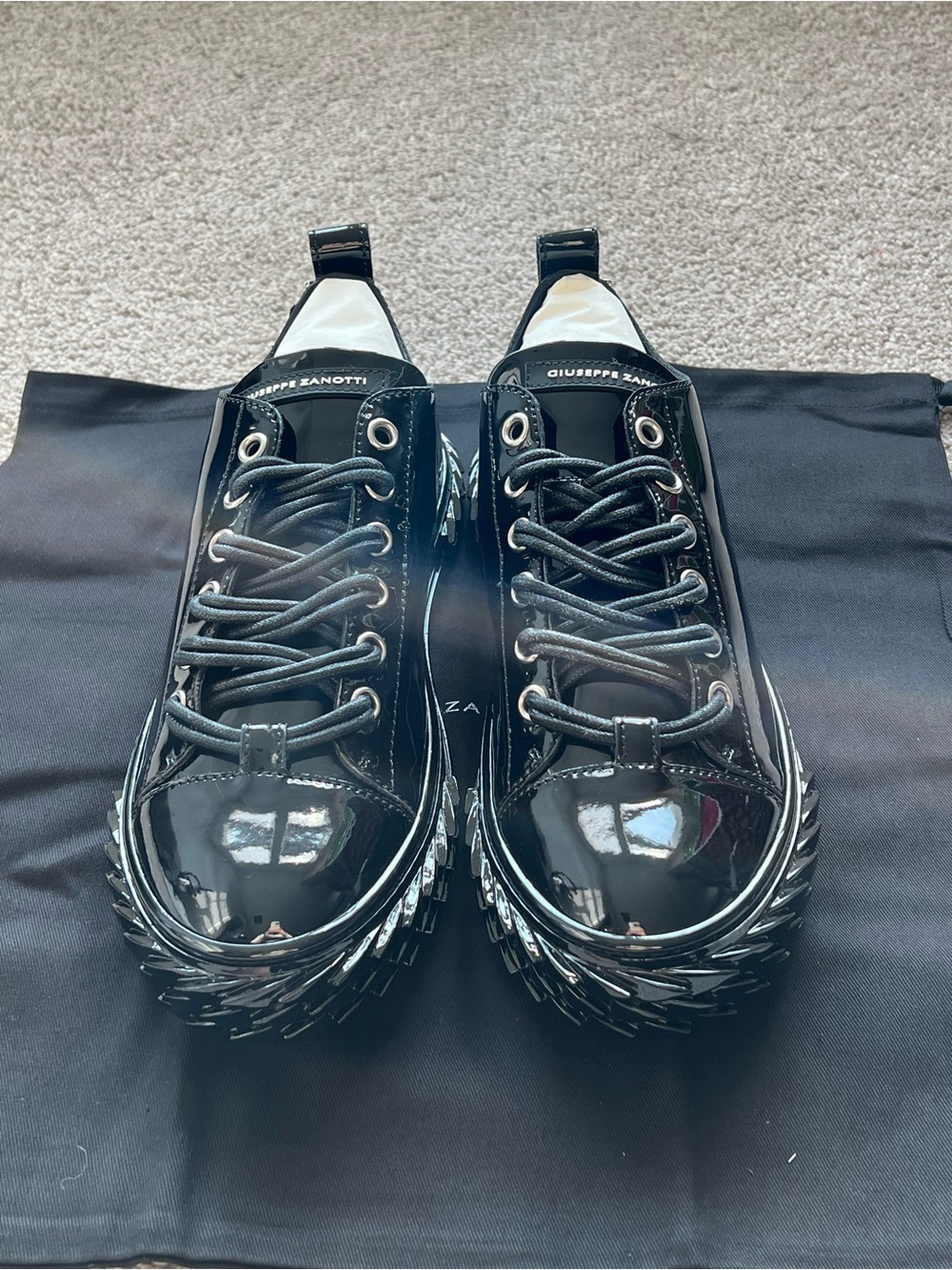 Giuseppe Zanotti Black Patent Leather Low-Top Sneakers with Sculpted Sole